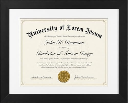 Americanflat 11x14 Diploma Frame with Shatter-Resistant Glass - Use as 8.5x11 Frame with Mat or Display 11x14 Documents Without Mat - Certificate Frames with Engineered Wood for Wall Display - Black