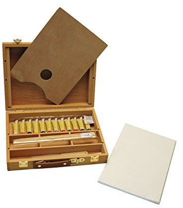 Artme Set in legno per pittura e cavalletto di qualità superiore con 23 pezzi-Cavalletto da tavola/ 3 pannelli/12 pittura acrilica/ 4 pennelli/matita/spatola in plastica/tavolozza in legno