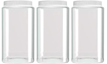 Silicook Clear Plastic Jar, Set of 3-30oz, Square Shaped, Transparent, Food Storage Container, Kitchen & Household Organization for Dry goods, Spices, Vegetables, Ingredients and More
