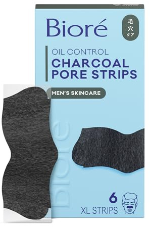 Bioré Charcoal Deep Cleansing Pore Strips for Men, Nose Strips for Blackhead Removal on Oily Skin, Features C-Bond Technology with Instant Pore Unclogging, 6 Count