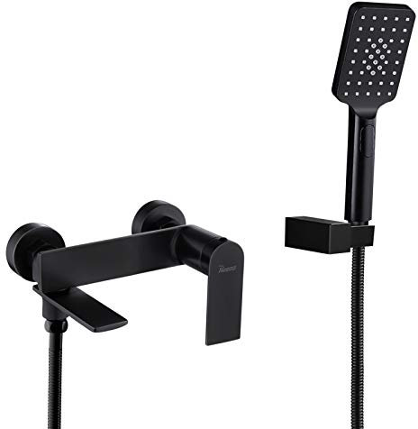 PHASAT Grifo de Bañera Negro Montaje en Pared Grifo de Ducha Monomando con Ducha de Mano de 3 Funciones BB03