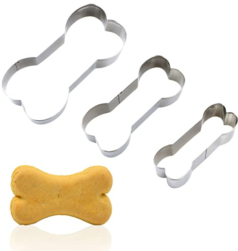 SZXMDKH 3Pcs Dog Cookie Cutters, Bone Shaped Cookie Cutter, Dog Biscuit Cutter Set 3 Various Size Large/5.2 Inches, Medium/4.5 Inches, Small/3.9 Inches, Silver (gtmj03)