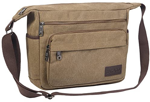 JAKAGO Wasserdichte Umhängetasche Herren,Multi-Tasche aus Segeltuch 15 Zoll Messenger Bag Arbeit Taschen für Herren & Damen,für Schule Reisen Arbeiten täglicher Gebrauch, Coffee