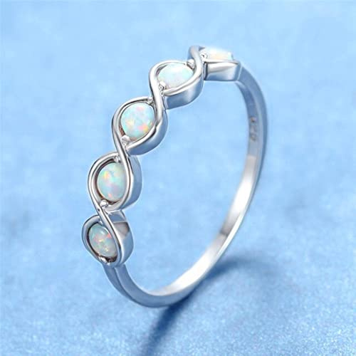 Söt Kvinna Runt Kors Infinity Ring Vit Blå Opal Stone Vigselringar För Kvinnor Elegant Ros Och Guld Förlovningsring
