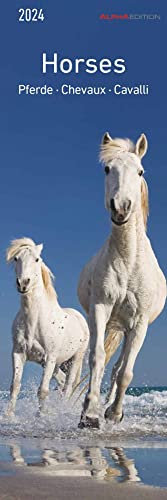 Pferde 2024 - Lesezeichenkalender 5,5x16,5 cm - Horses - Tierkalender - Lesehilfe - Alpha Edition