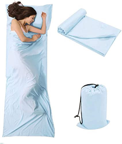 Hüttenschlafsack aus Baumwolle, Ultraleichter Schlafsack Inlett, Schlafsack Inlay, Reiseschlafsack Sommerschlafsack Ideal für Backpacking, Hostels und Berghütten (Hellblau,75x210 cm)