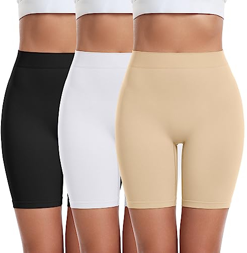 FRESBEIT 3 Pack Slip Shorts for Women Under Dress Comfortable Smooth Boyshorts Panties Biker Shorts BWN L