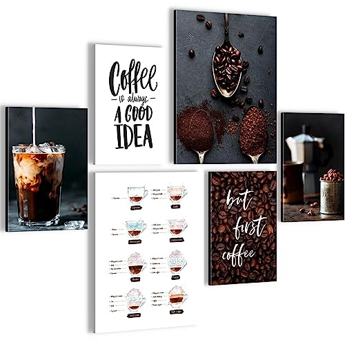 Novart Wandbilder Set Kaffee Coffee Küche - KEIN EXTRA RAHMEN BENÖTIGT - Modern Deko - Esszimmer Küchenbilder N027663a