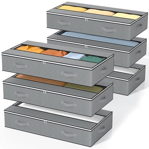 GoMaihe Almacenaje Ropa Bajo Cama 6 Piezas, Cajas Almacenaje Ropa, Plegable Bolsas para Guardar Ropa Con Mango Reforzado, Caja Almacenaje Bajo Cama, Organizador Armario para Edredón, Manta Zapatero