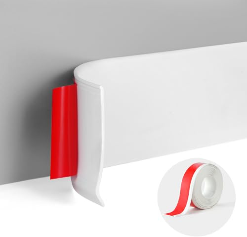 SUJIAMEI Peel and Stick Baseboard Trim,2.1 Inch x 20 Feet Rubber Wall Base Moulding Trim,White Cove Base Vinyl Baseboard (White)