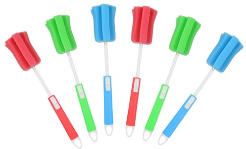 VWPEYY 6 PCS Soft Sponge Bottle Cleaning Brushes, Long Adjustable Handle, White, Plastic (bristles), Polypropylene (handle), 1 count