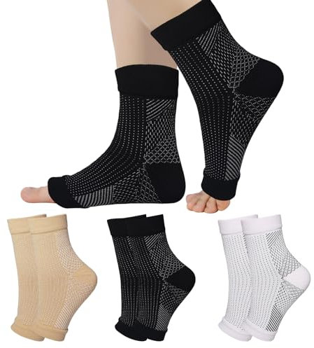 Badaren 3 Pares Calcetines de Compresión Ortopédicos para Mujer y Hombre, Neuropatía, Fitness, Running, Cycling (S/M, 3 Colores)