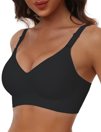 HORISUN Wireless Push Up Full Coverage Bra for Women Seamless Bras with Soft Support Comfort T Shirt Bralette (Black,S)