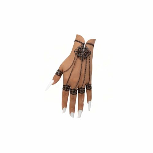 Wendalern Gótico Anillo Pulsera Mano Cadena Ajustable Anillos Abiertos Mano Pulsera Esclavo Mano Arnés Pulsera Negro Cadena Pulsera Con Anillos De Dedo Joyería De Fantasía Para Las Mujeres Niñas