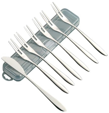 NestNook Forchette da dessert Set di 6 forchette da torta e 1 coltello da torta Forchette da tè in acciaio inossidabile Argento 13 CM (5,12 pollici) Forchette piccole per torte, antipasti, frutta