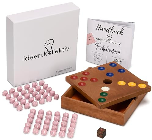 ideen.kollektiv Ferkelrennen - Brettspiel Würfelspiel Wutz Kooperationsspiel aus Holz Familienspiel Teambuilding Warmup-Spiel Borstenviehspiel