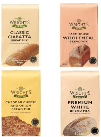 Wright's Bread Mix 500g Selection Pack - Premium White | Cheddar and onion | Wholemeal | Ciabatta Each
