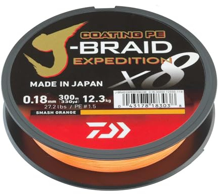 DAIWA J-Braid Expedition X8E Geflochtene Angelschnur, 300 m, Orange
