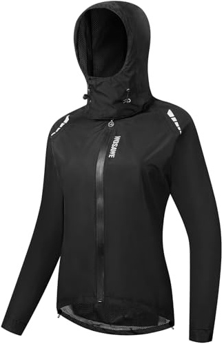 WOSAWE Veste de Cyclisme Femme Imperméable Léger Veste de Course à Capuche Coupe Vent Manteau de Pluie pour Voyage Camping Randonnée Vacance Trekking (Noir, XL)