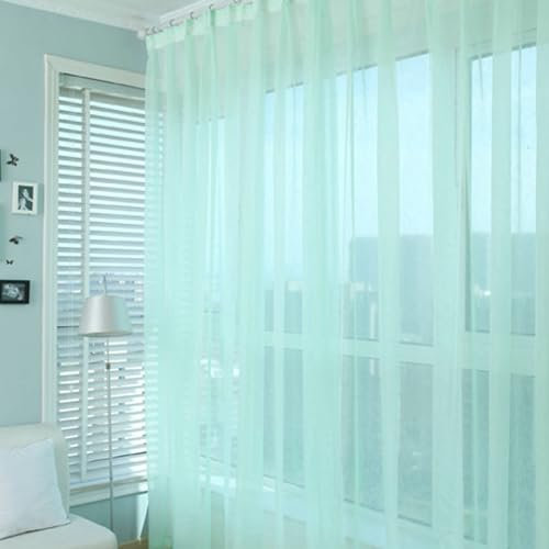 Whoiy Schlafzimmer Gardiene Hellgrün Polyester Einfarbig mit Ösen, Voile Vorhänge Transparent 2 Stück Vorhang für Wohnzimmer, 229x132 cm