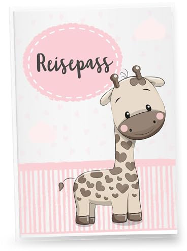 Little Fairy Tales Reisepasshülle für Kinder personalisierbar | Kinderreisepasshülle mit Personalisierung/Namen | Schutzhülle personalisierbar mit Dorftiere Giraffe