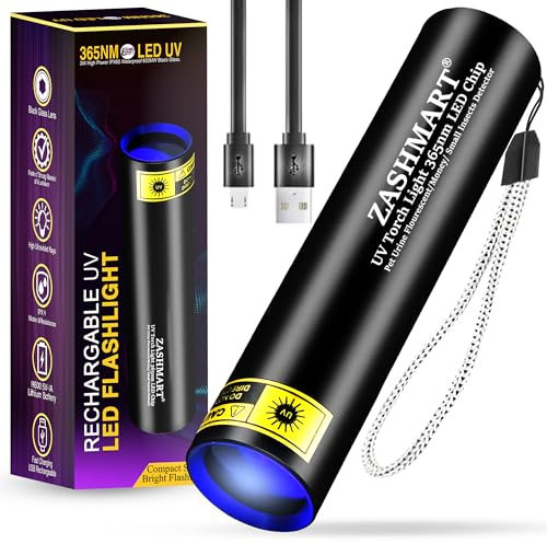 ZASHMART UV Torch 365nm| Rechargeable Ultraviolet UV for Pet Urine Detection | Mini Black Light Money Detector | 3W USB Rechargeable Flashlight| Super Bright Torch for Outdoor Indoor Use.
