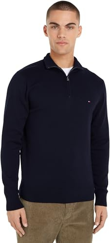 Tommy Hilfiger Herren Pullover mit Reißverschluss Racking Structure mit Mock-Kragen, Blau (Desert Sky), L