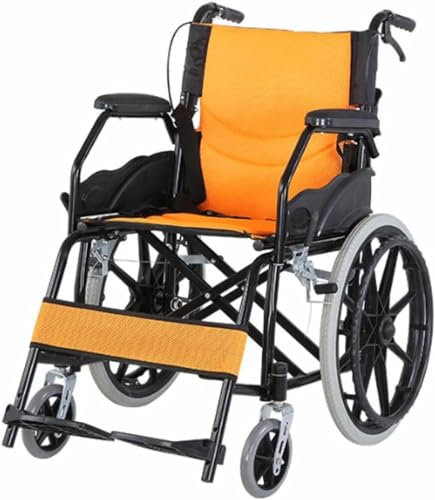 SaryEdge Leichtgewichtige Rollstühle für Senioren, zusammenklappbarer manueller Rollstuhl mit rutschfestem Handlauf und Handbremse, zusammenklappbarer Transportrollstuhl aus Ka(