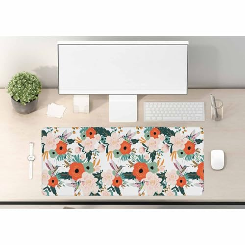 Woutay Gaming Mouse Pad,Pink Red Flowers,Washable Large Mouse Mat,Non-Slip Desk Pad Desk Protector Mat