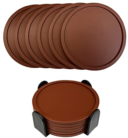 6 Pezzi Sottobicchieri in silicone, Tazza Sottobicchieri per bevande, Cuscino di vetro resistente al calore, Sottobicchieri da caffè per tavolo, scrivania, cucina, ufficio (Brown)