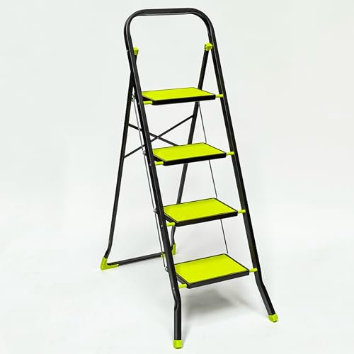 StepIt Premium 4 Step Ladder | Steel Lightweight Folding Step Ladders for Kitchen, Home & Office | Portable Small Ladder with Anti-Slip Steps & 150kg Load Capacity | Folding Step Stool