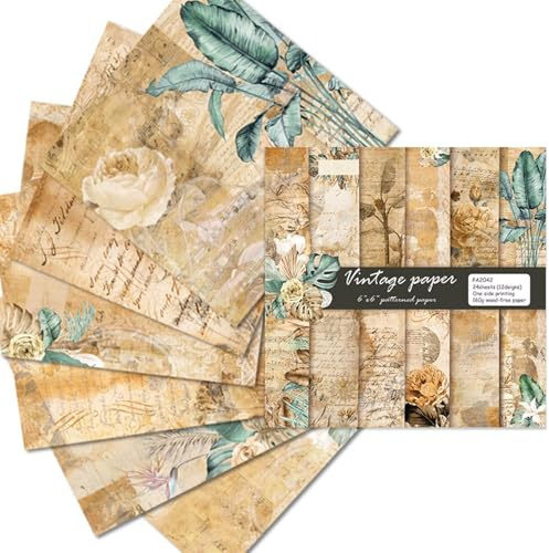 24 Sheets Decoupage Vintage Scrapbooking Paper, 6*6 in Decopatch Crafts Paper Sheets, Junk Journal Supplies, Stamperia, Acid-Free 160gsm Single-Sided for Scrapbooking, Card Making