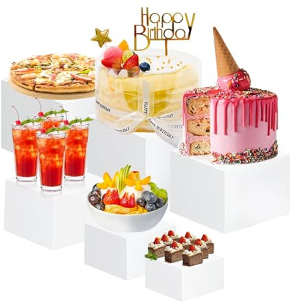 GOURDBRO Espositore da Buffet per Aperitivo, set di 6 Supporti per Torte, Dessert, Oggetti da Collezione, Gioielli, Alzata per Alimenti Espositore a Cubo Alzata, Espositori in Acrilico, Bianco