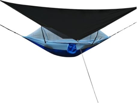 Hamaca portátil de apertura rápida para exteriores con toldo y mosquitera, hamaca ligera de tela de paracaídas para viajes, camping y colgar (negro)