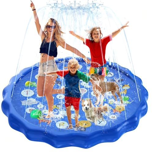 Wassermatte für Hunde, SilverChry 170*170cm Wasserspielmatte für Hunde, Dog Splash Pad, Wassersprinkler Kinder Outdoor, Sprinkler Pad Non-Slip, Hundepools, Kinderspielzeug Wassermatte Garten (Farbe)
