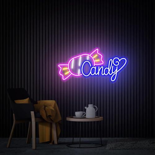 Candy neonskylt, godisbutiksdekoration, personlig neonskylt, godisbar dekoration, företagsöppning, väggkonst, skyltfönster