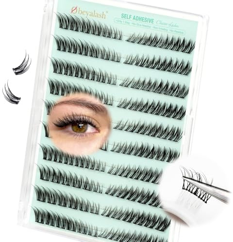Fox Eye Selbstklebende Wimpern Ohne Kleber 240pcs Wimpern Selbstklebend Cluster Lashes Kit C Curl Press on Lashes With Tweezers 12mm by Obeyalash (Fox Eye ZK08)