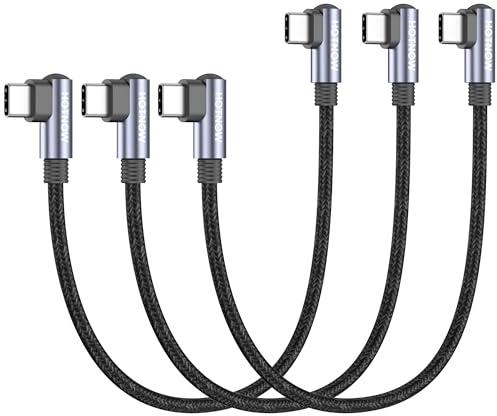 HOTNOW USB C a Cable USB C en ángulo recto de 30 cm 3 piezas, Corto 0,3 m PD 65w tipo C USB 2.0 línea de carga rápida (para carcasa de teléfono grueso)