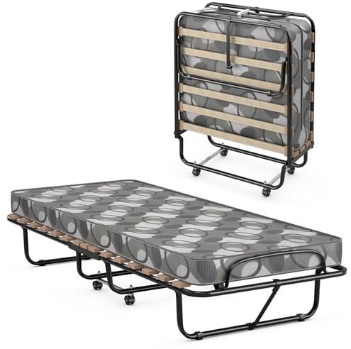 COSTWAY Brandina Pieghevole con Materasso, in Memory Foam, Struttura Resistente e 4 Ruote Girevoli, Lettino Pieghevole per Casa Ufficio, 190x80x38 cm (Grigio)
