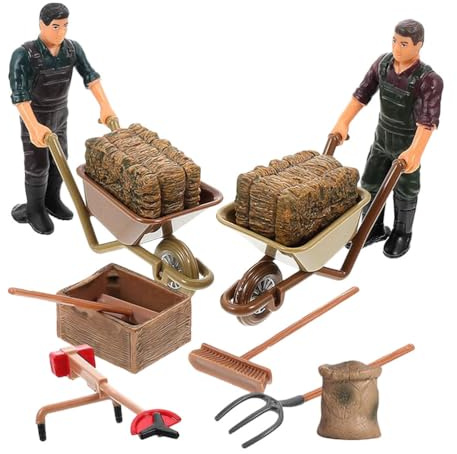 ibasnice Farm Model Toys Set, 12-Piece Realistic Plastic Mini Farmers & Tools