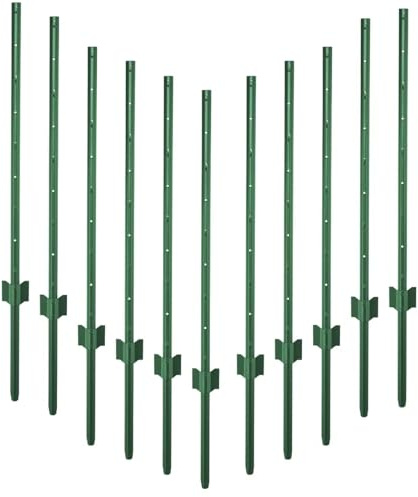 Garmix Metall Pfosten Zaunpfosten Zaunpfahl für Gartenzaun 145cm Grün 11 Stück