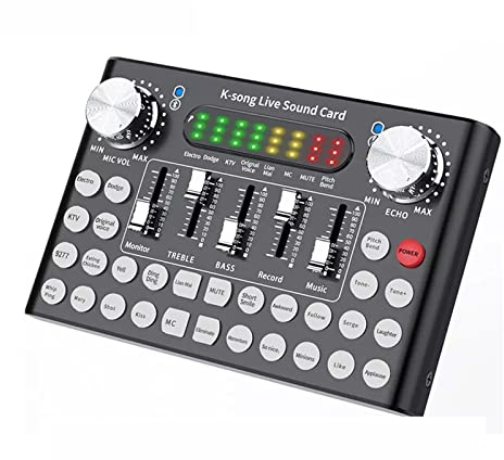 VCHICS Table de mixage Audio, Carte Son Enregistrement USB Périphérique de Diffusion en Direct Externe Changeur de Voix Cartes Son et mélangeurs pour Guitares, Basses, claviers