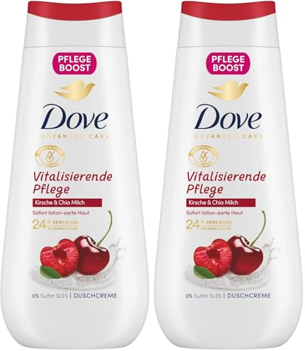 Dove Advanced Care Duschcreme Vitalisierende Pflege mit 24h Renewing MicroMoisture für sofort lotion-zarte Haut 225 ml (Packung mit 2)