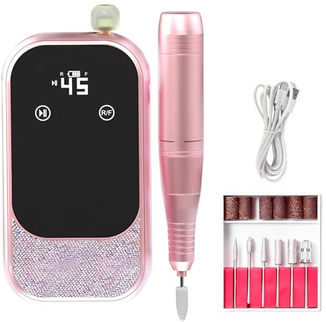 Professionell elektrisk nagelfräs, 45 000 RPM elektrisk nagelfil för gelnaglar, uppladdningsbar bärbar elektrisk nagelfräs, LED-skärm, justerbar F/R rotationsriktning nagelfräs