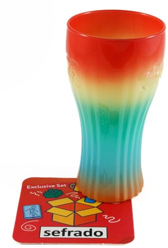 sefrado Bundle 1 x Cola Delivery Regenbogen Glas McDonalds 2023 Sammel Gläser kompatibel mit exclusivem Untersetzer