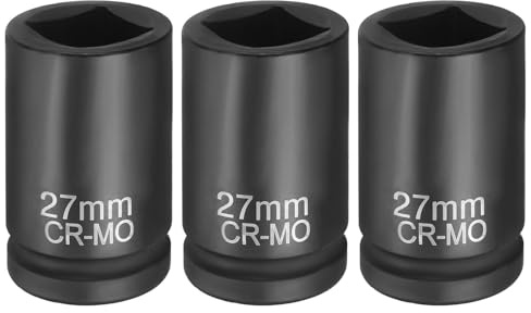 sourcing map 3 bussole quadrate a 4 punti, attacco da 3/4, attacco da 27 mm, bussole metriche quadrate CR-MO annerimento manicotto pneumatico per riparazione auto, manutenzione meccanica, uso