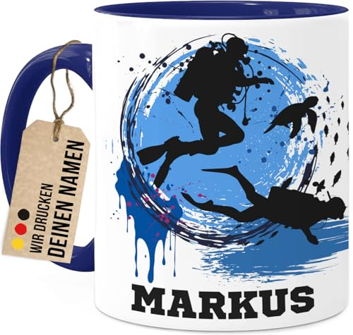 Tassenliebling® Taucher Tasse personalisiert - Blau - Geschenk für Taucher - Tauchen Geschenk - Tasse mit Namen - Geschenke für Sportler - 330ml Keramik