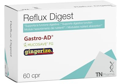 TN Pharma Reflux Digest 60 Comprimidos, Suplemento Digestivo con Soja Fermentada, Jengibre, Higo de India, Aceituno, Hericium, Sin Gluten ni Lactosa