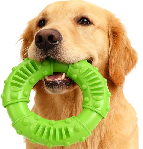 AHEJIOO Hundespielzeug Unzerstörbar - Grüner Gummiring aus Naturkautschuk, Langlebiges Kauspielzeug Hund für Starke Kauer, Spielerische Zahnpflege für kleine, mittlere & große Hunde (13cm)