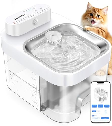 HAPAW Katzenbrunnen Trinkbrunnen für Katze, 3L Dockstream App-Überwachung Katzentrinkbrunnen, Mehrere Haustiere Hydrationsüberwachung